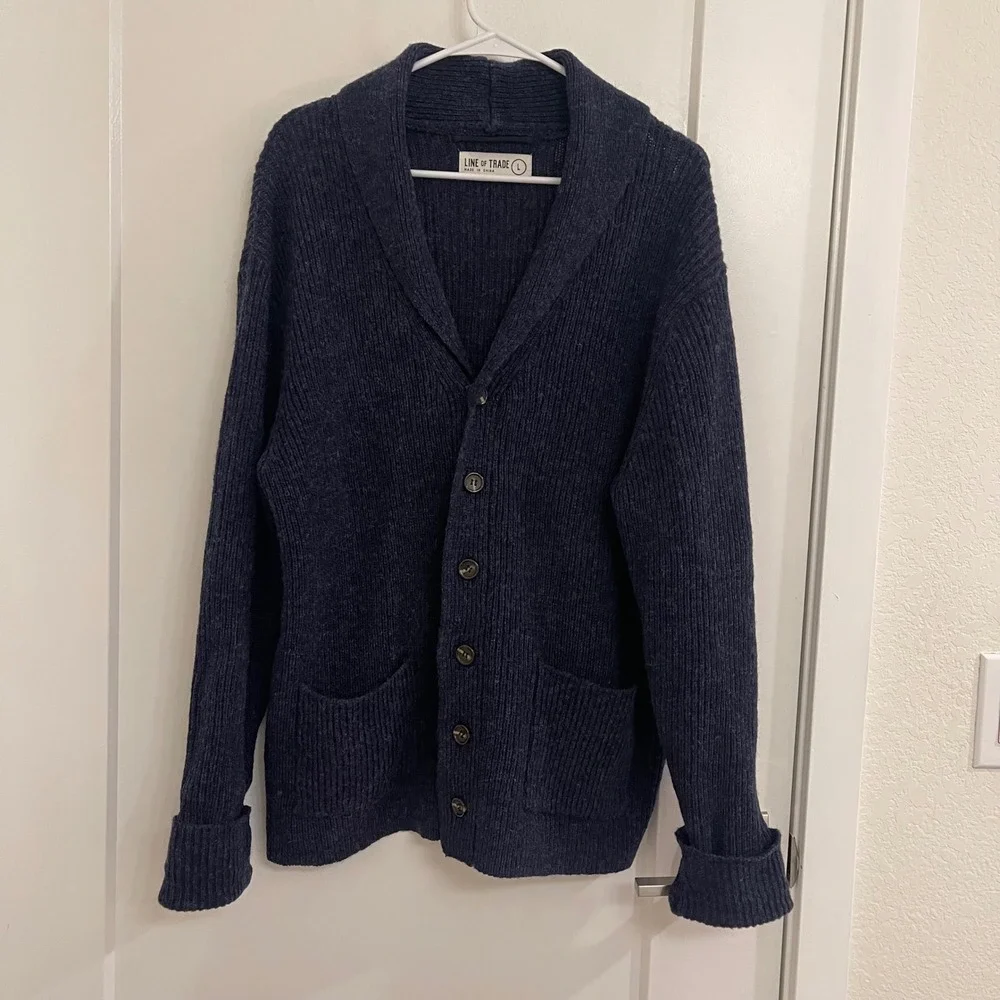 Line of Trade Shetland Wool Blue Long Cardigan Sweater Fall Winter Grandpacore